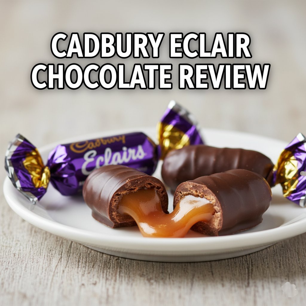 Wrapped and unwrapped Cadbury Eclairs caramels with chocolate centres on a plate