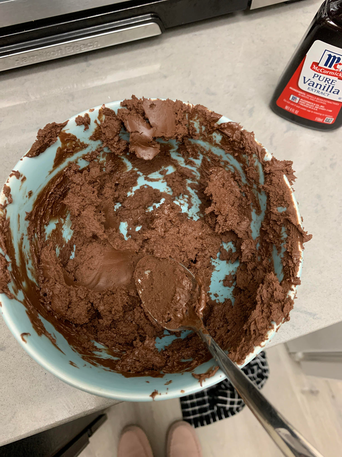 Bowl of thick, grainy seized chocolate
