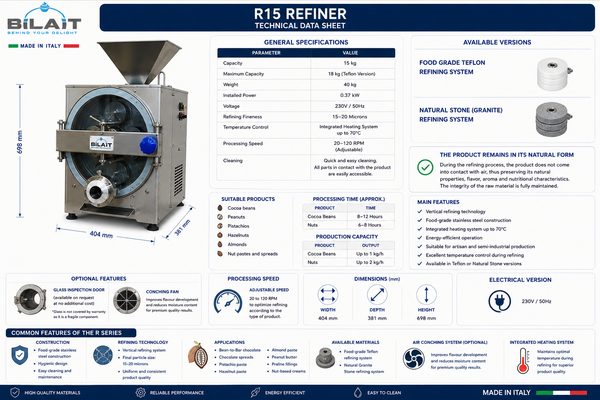 Bilait R15 Refiner (Teflon) — 15 kg Bean to Bar