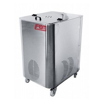 FBM TANK K stainless steel chocolate melting tank on casters with lid and FBM logo